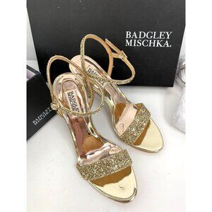 Badgley Mischka Olympia Gold Glitter Heeled Sandals Size 6.5